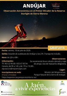 El Área de Turismo pone en marcha, en colaboración con Diputación Provincial, una observación astronómica en la Sierra de Andújar.