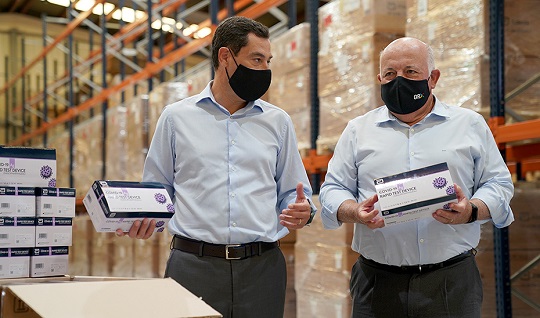 Juanma Moreno asegura que el millón de test adquiridos sitúa a Andalucía a la vanguardia contra la Covid-19.