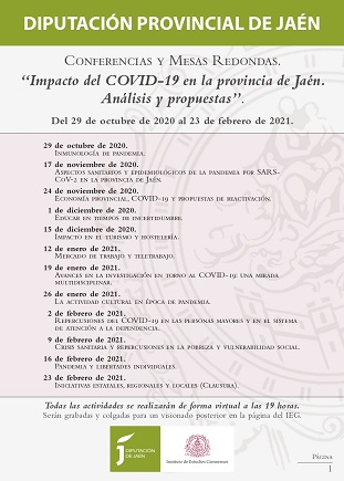 El IEG de la Diputación analiza en un ciclo de conferencias y mesas redondas el impacto del COVID-19 en la provincia.