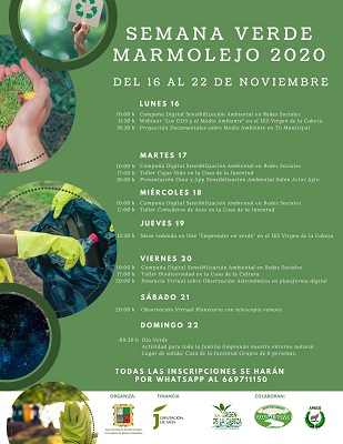 El Ayuntamiento de Marmolejo inaugura la Semana Verde llena de actividades para seguir desde casa.