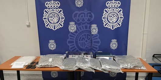 La Policía Nacional detiene en Jaén a dos personas con más de ocho kilos de cannabis.