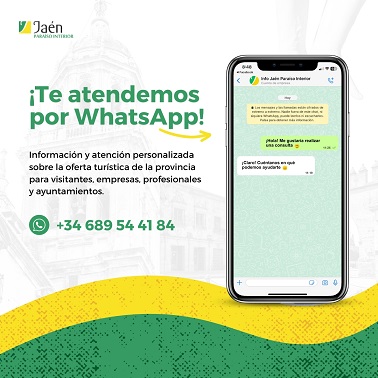 Diputación habilita un nuevo canal de información turística de Jaén, Paraíso Interior mediante WhatsApp.