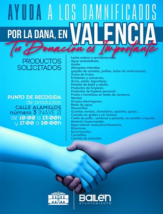El Ayuntamiento de Bailén habilita un punto de recogida de alimentos no perecederos y material para los damnificados por la DANA.