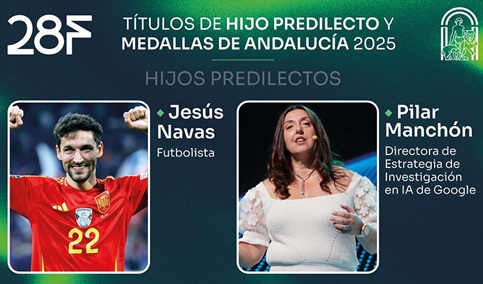 El futbolista Jesús Navas y la investigadora Pilar Manchón, Hijos Predilectos de Andalucía.