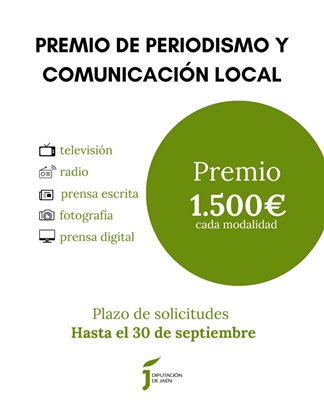 El Premio de Periodismo y Comunicación Local de la Diputación vuelve a repartir 7.500 euros en sus 5 categorías.