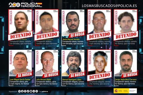 Se eleva a cinco el número de detenidos de la lista de “Los 10 más buscados” de la Policía Nacional.