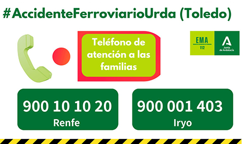 La Junta moviliza recursos del 061 y atención psicológica tras el accidente ferroviario de Urda.